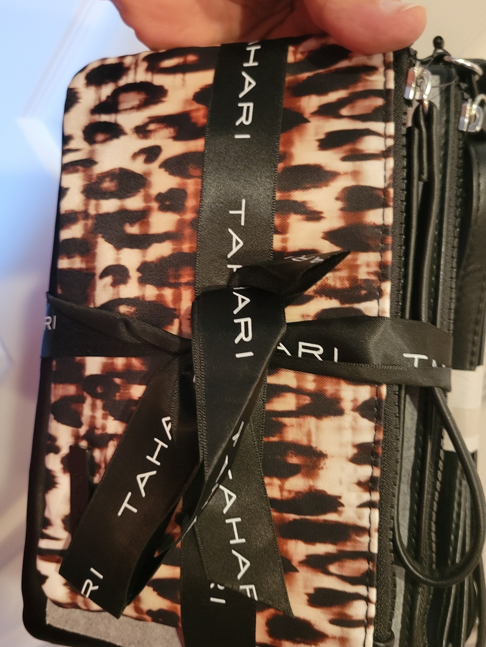 Tahari Leopard-Print Wristlet With Black Crossbody Bag